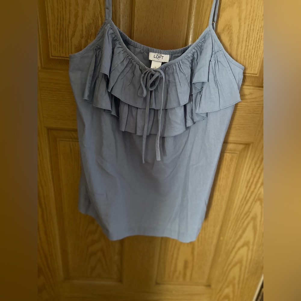 LOFT Blue Ruffle Tank Top